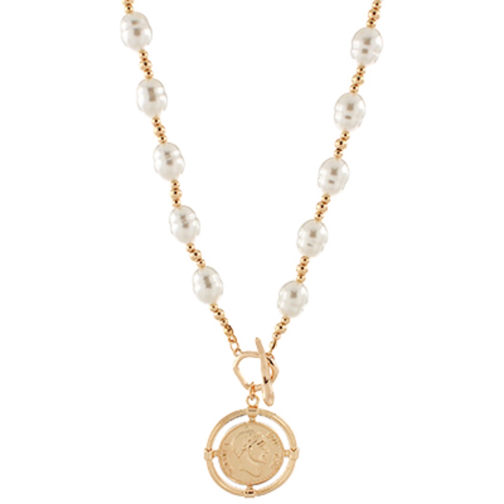 Baroque Pearl Station Coin Pendant Necklace 94$